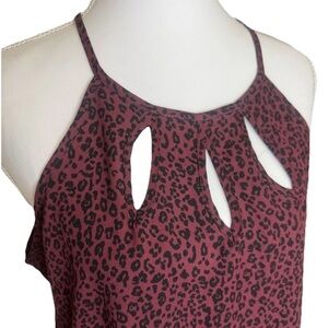 Papermoon Leopard Print Sleeveless Blouse M Burgundy Black